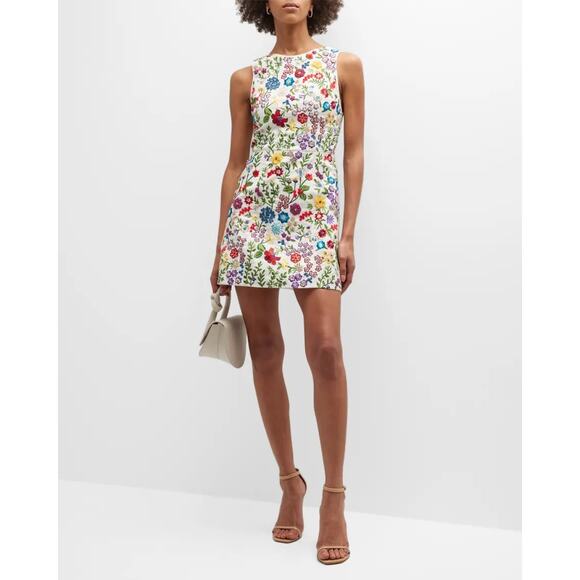 Alice + Olivia Embroidered Floral Mini Dress - Picture 1 of 7